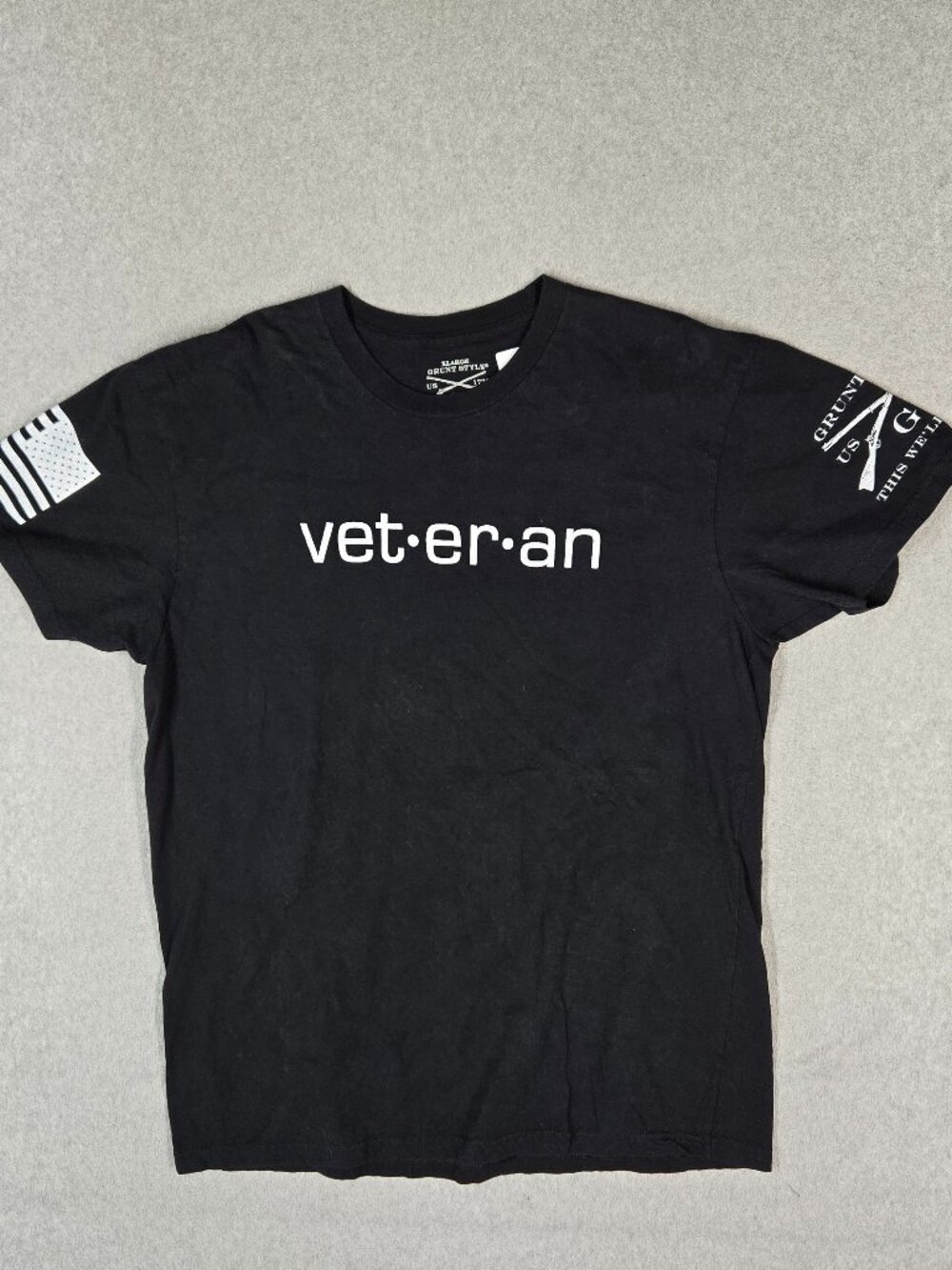 Grunt Style Men Shirt XL Black Veteran Blank Check Military USA Flag Logo